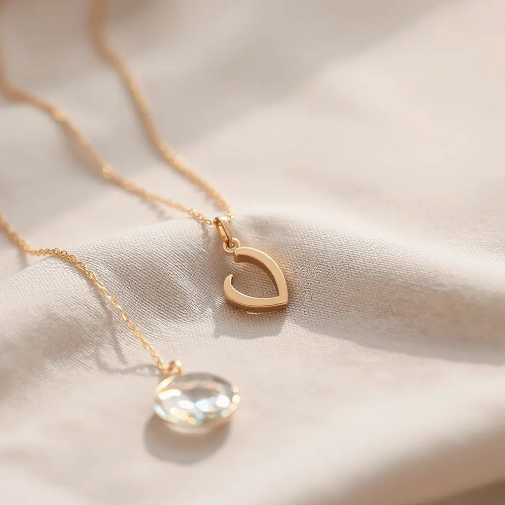 Delicate chain necklace with a heart-shaped hope pendant on neutral fabric under soft studio light