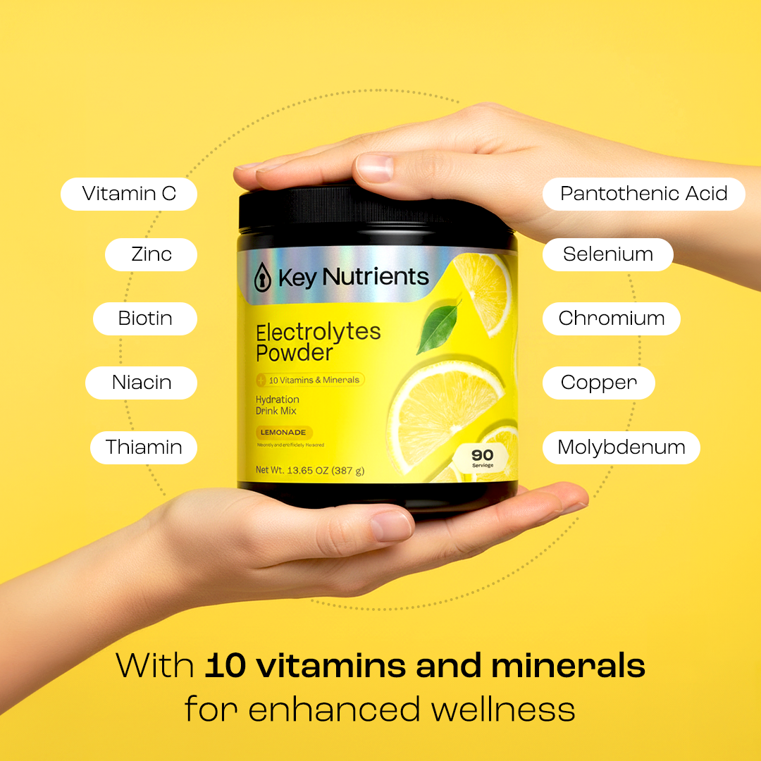 Sugar-Free Electrolyte Recovery Powder for Hydration with 10 vitamins and minerals for enhanced wellness.