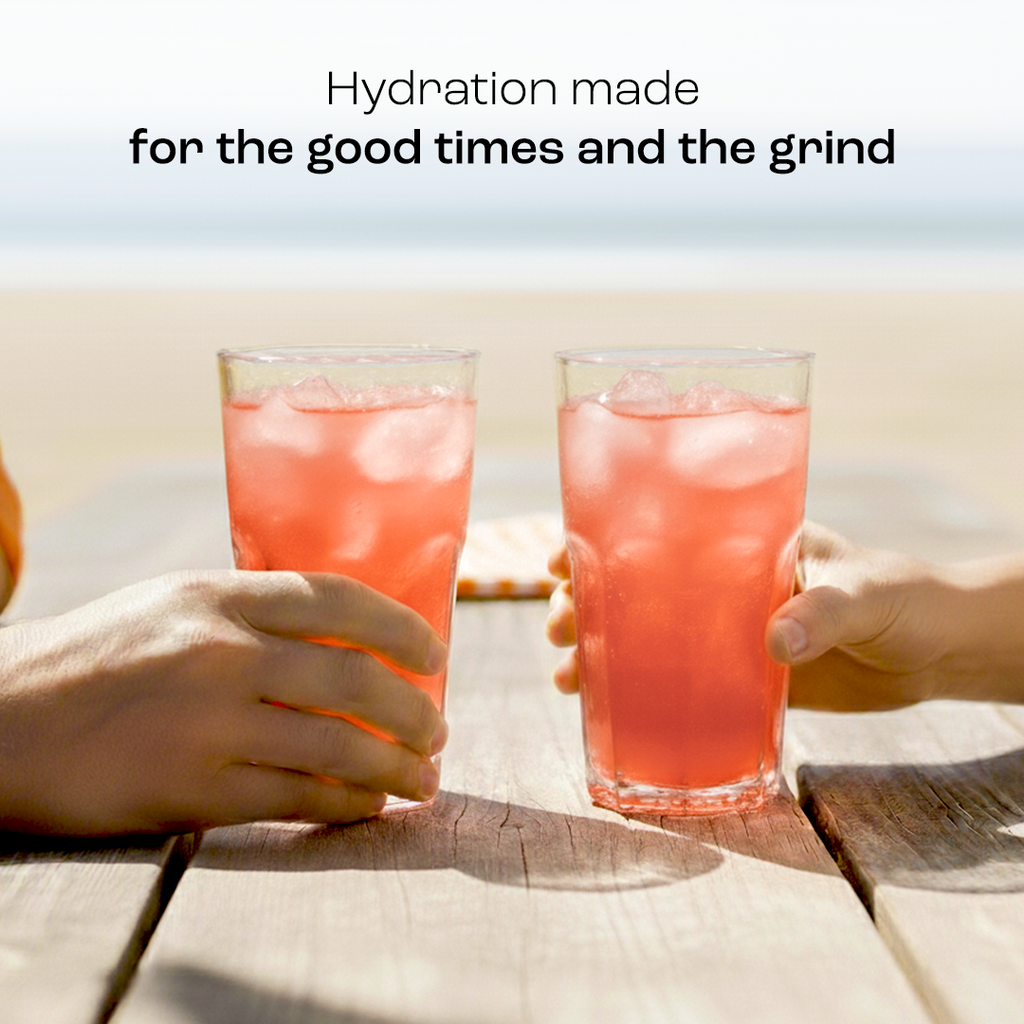 Two glasses of Sugar-Free Electrolyte Recovery Powder for Hydration on a wooden table, perfect for any occasion.