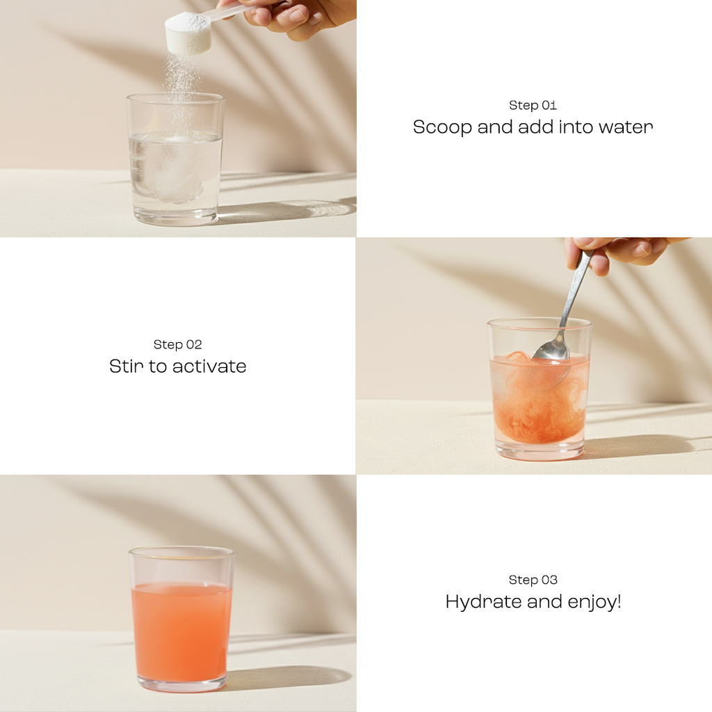 Scoop and add Sugar-Free Electrolyte Recovery Powder for Hydration into water, stir, hydrate and enjoy!