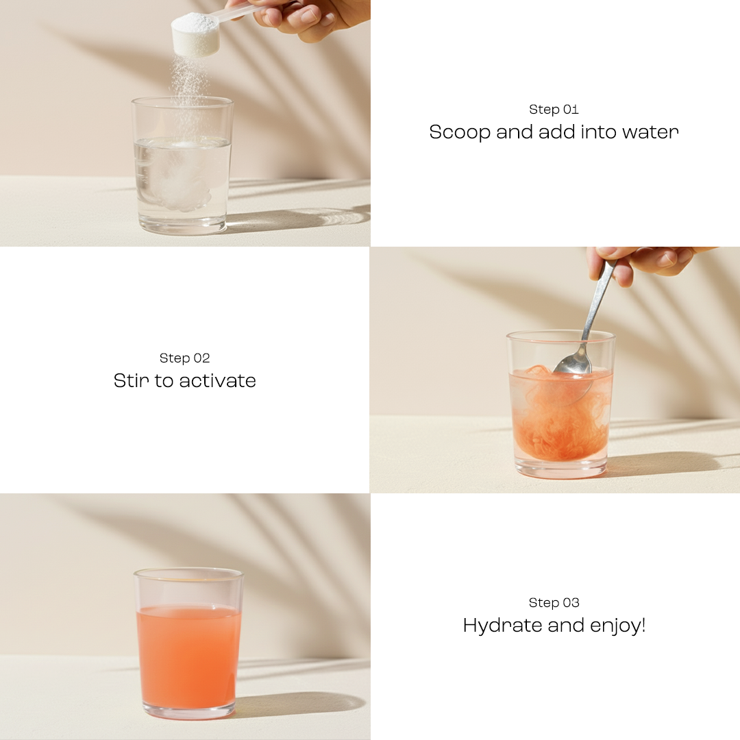 Scoop and add Sugar-Free Electrolyte Recovery Powder for Hydration into water, stir, hydrate and enjoy!