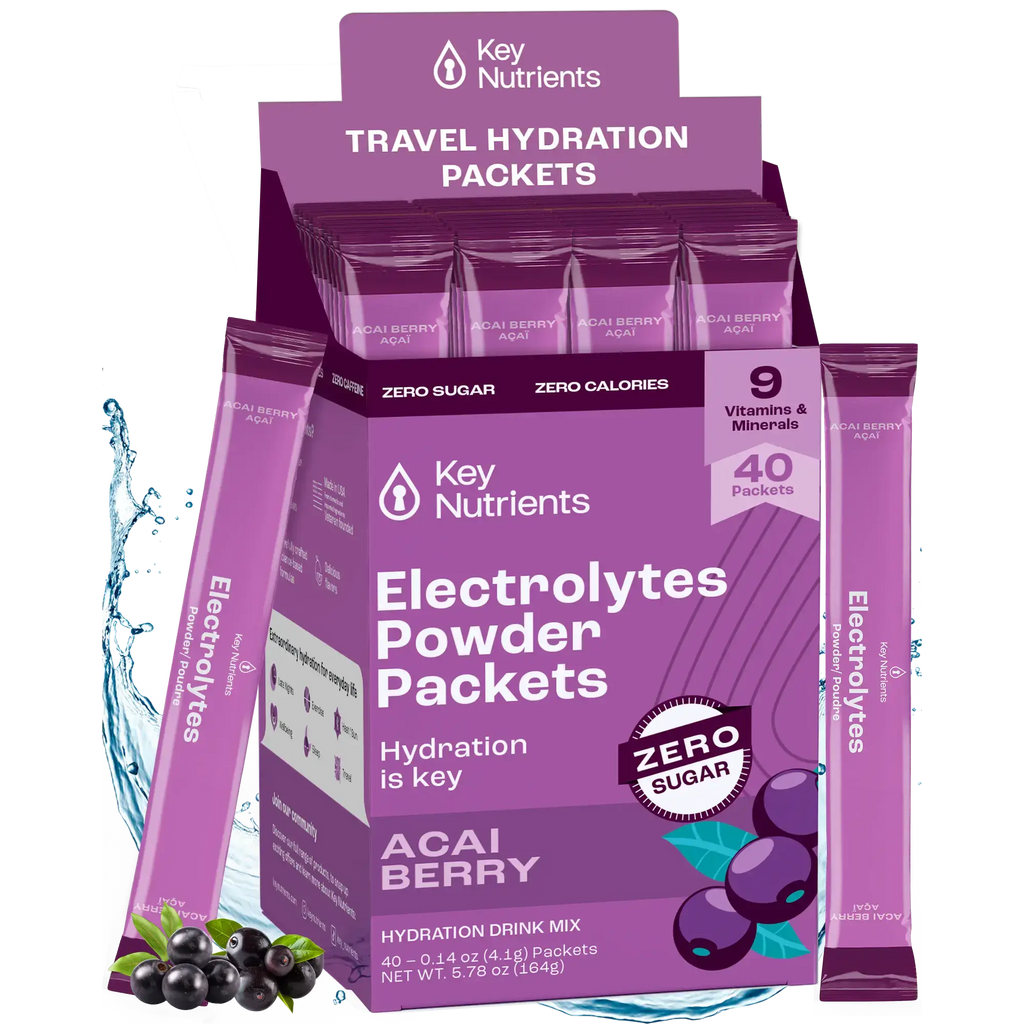 Sugar-Free Electrolyte Recovery Powder for Hydration travel hydration packets in Acai Berry flavor.