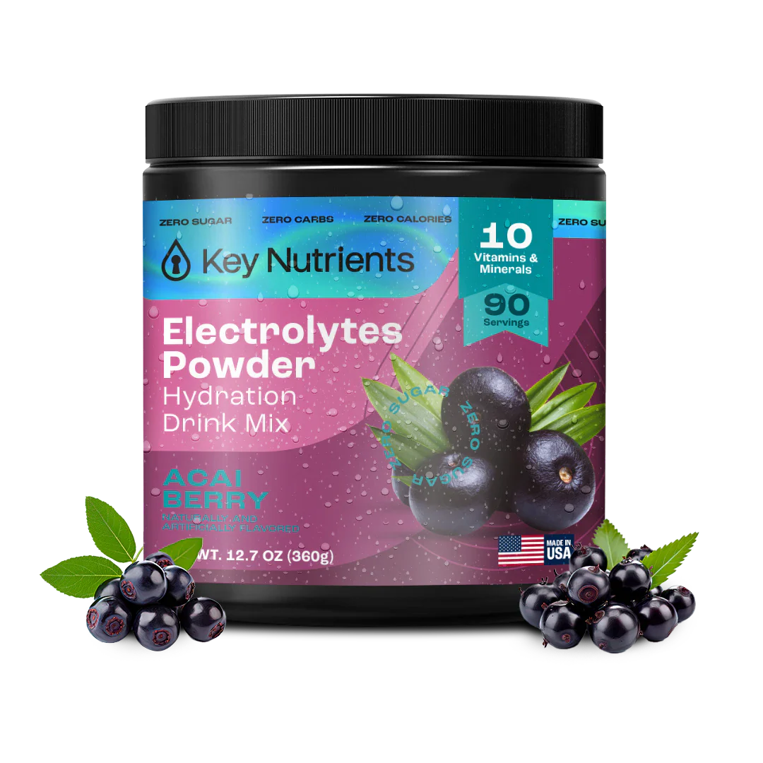 Sugar-Free Electrolyte Recovery Powder for Hydration by Key Nutrients, Acai Berry flavor, 12.7 oz container.