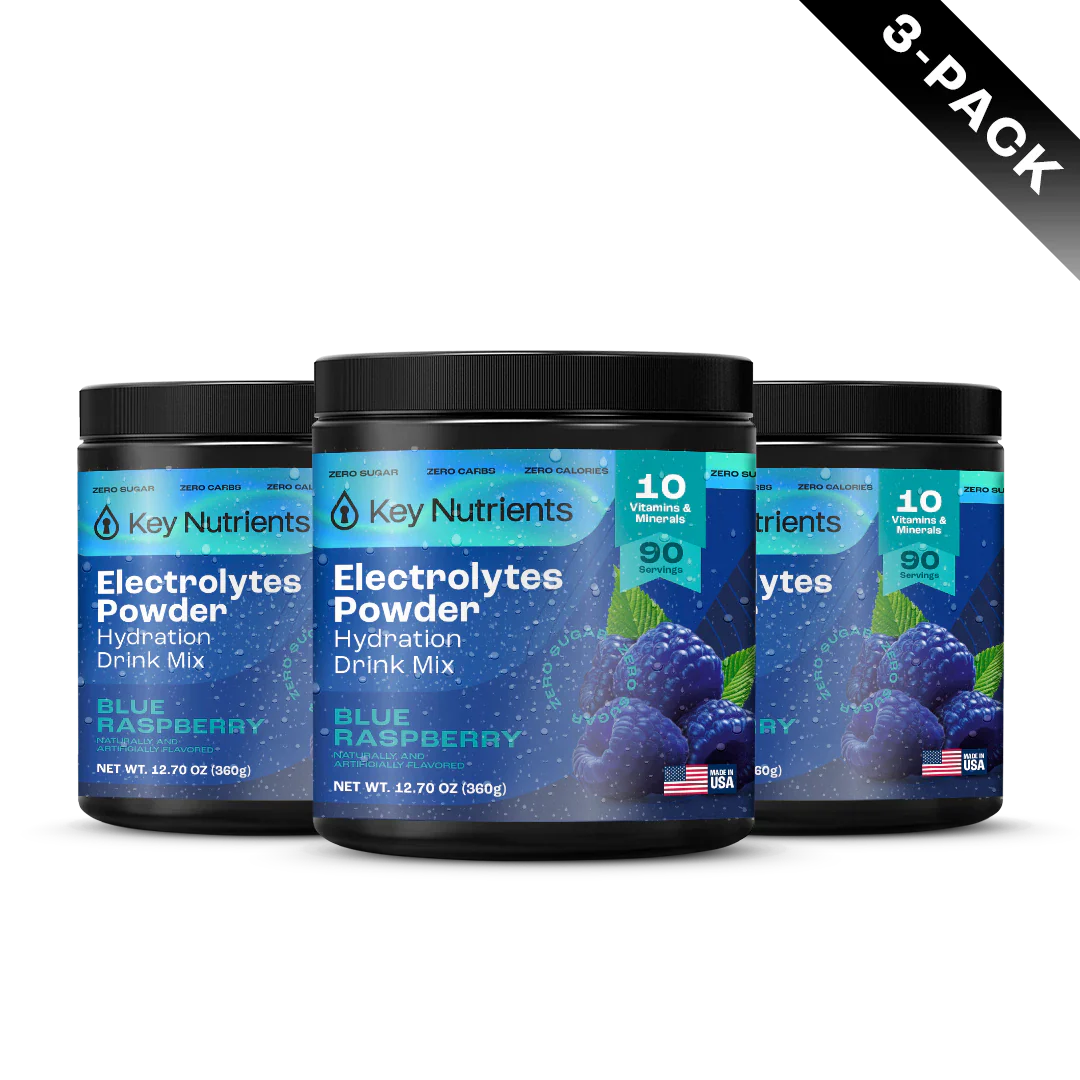 Sugar-Free Electrolyte Recovery Powder for Hydration, 3-pack Blue Raspberry, Key Nutrients.