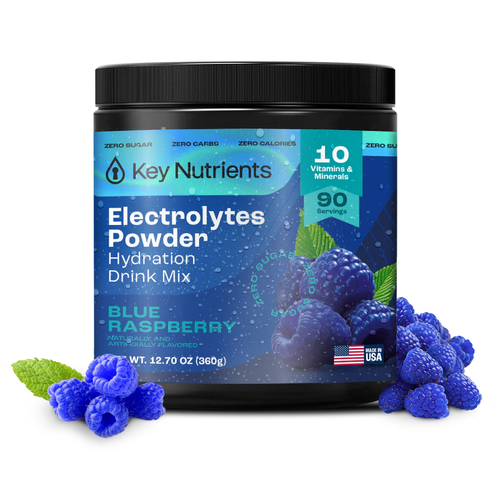 Sugar-Free Electrolyte Recovery Powder for Hydration in Blue Raspberry flavor by Key Nutrients, 90 servings.