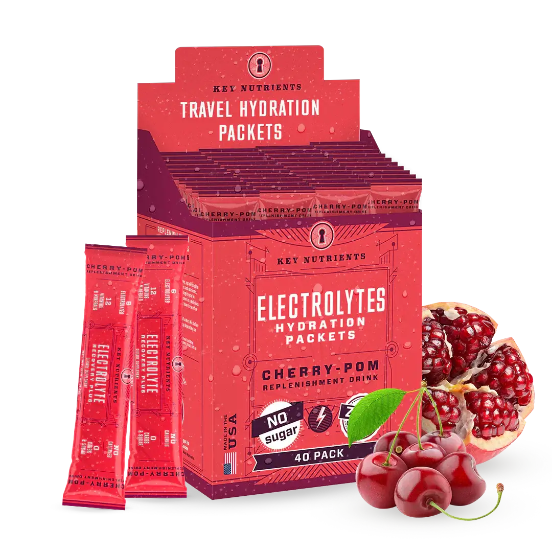 Sugar-Free Electrolyte Recovery Powder for Hydration Cherry-Pom travel hydration packets with cherries and pomegranates