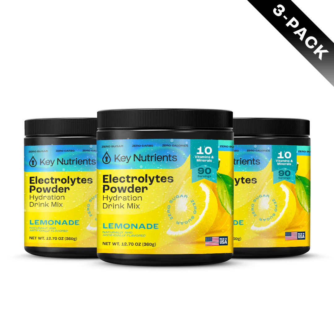 Sugar-Free Electrolyte Recovery Powder for Hydration, 3-pack lemonade flavor, Key Nutrients.