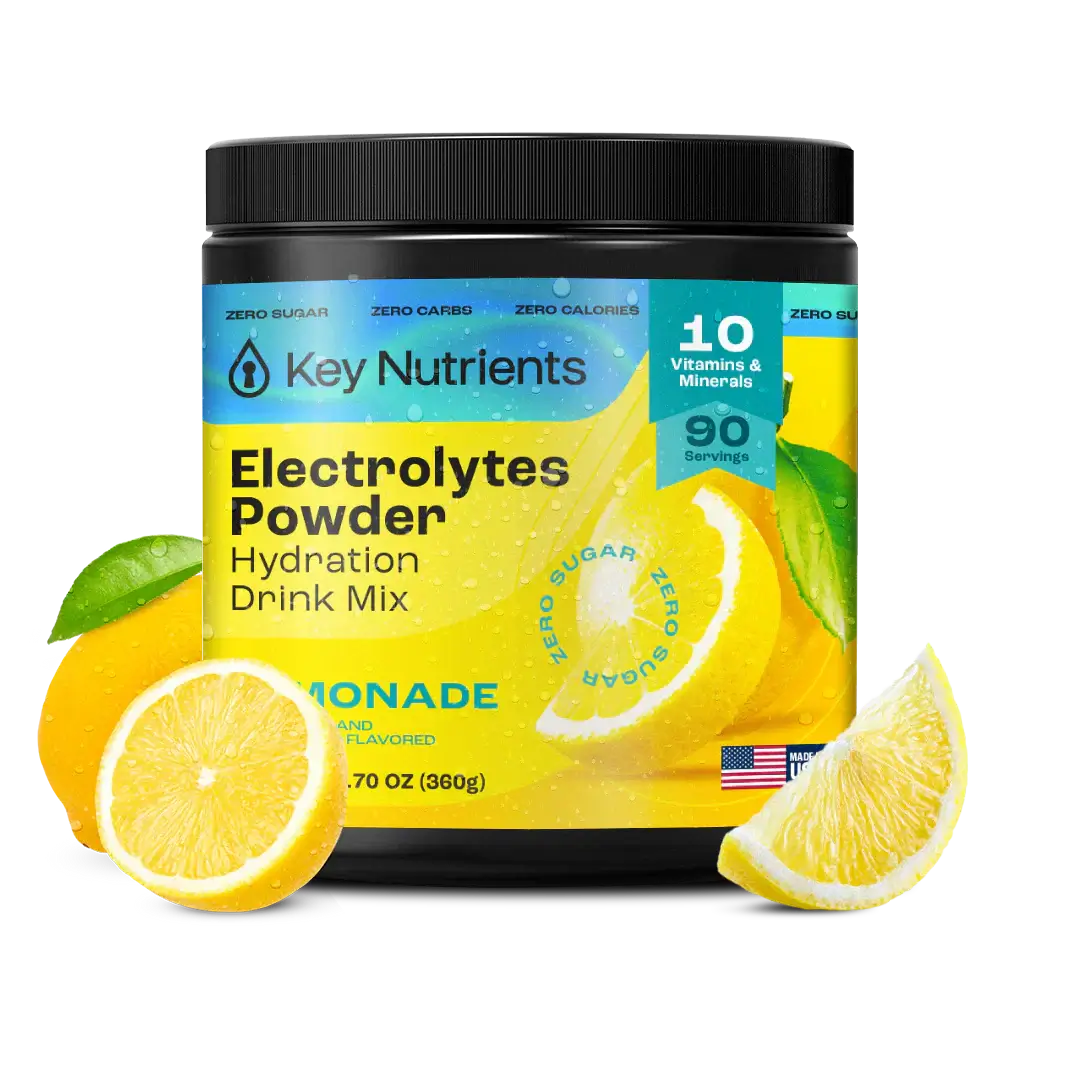 Sugar-Free Electrolyte Recovery Powder for Hydration in lemon flavor, packed with vitamins and minerals for optimal hydration.
