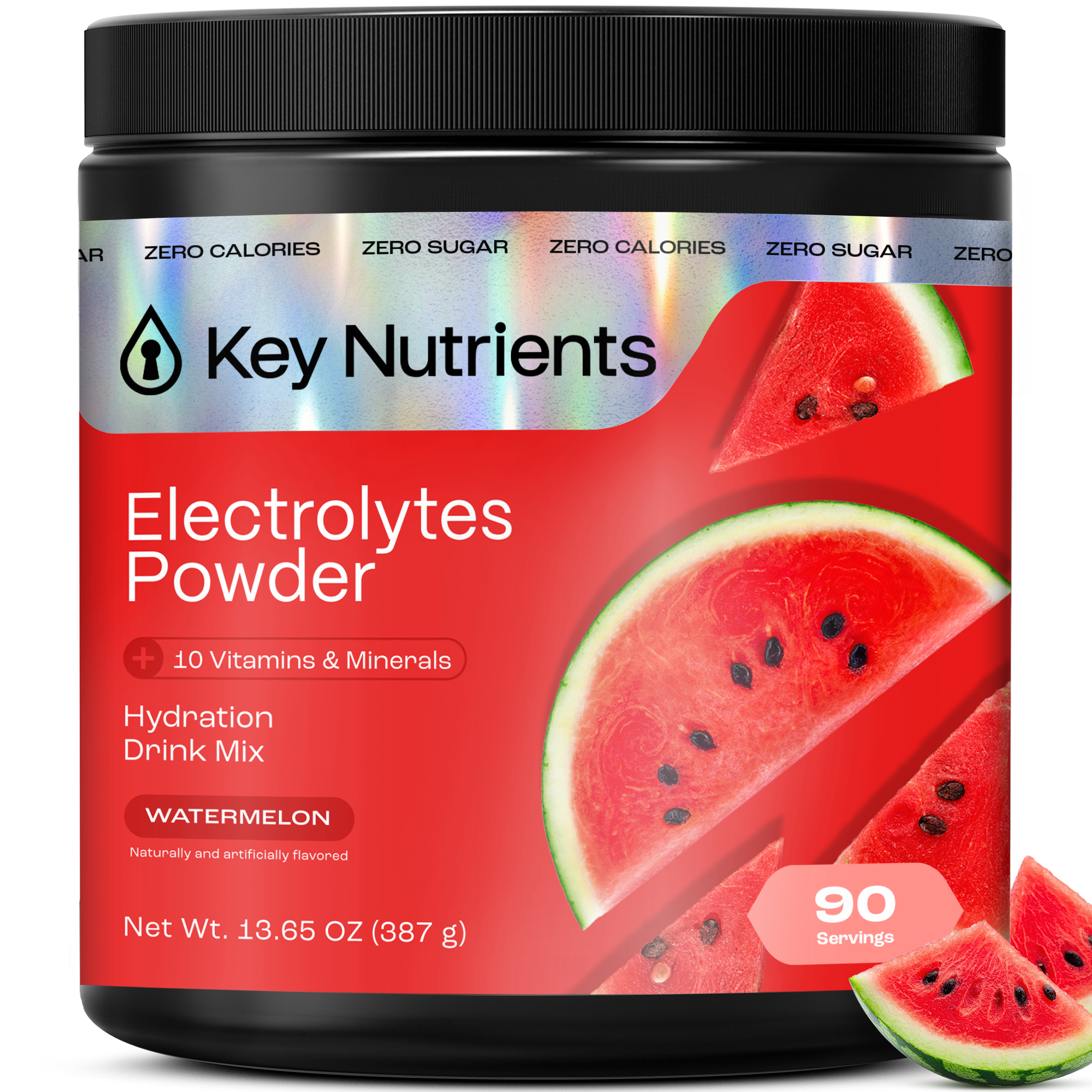 Sugar-Free Electrolyte Recovery Powder for Hydration in watermelon flavor, hydration drink mix by Key Nutrients.