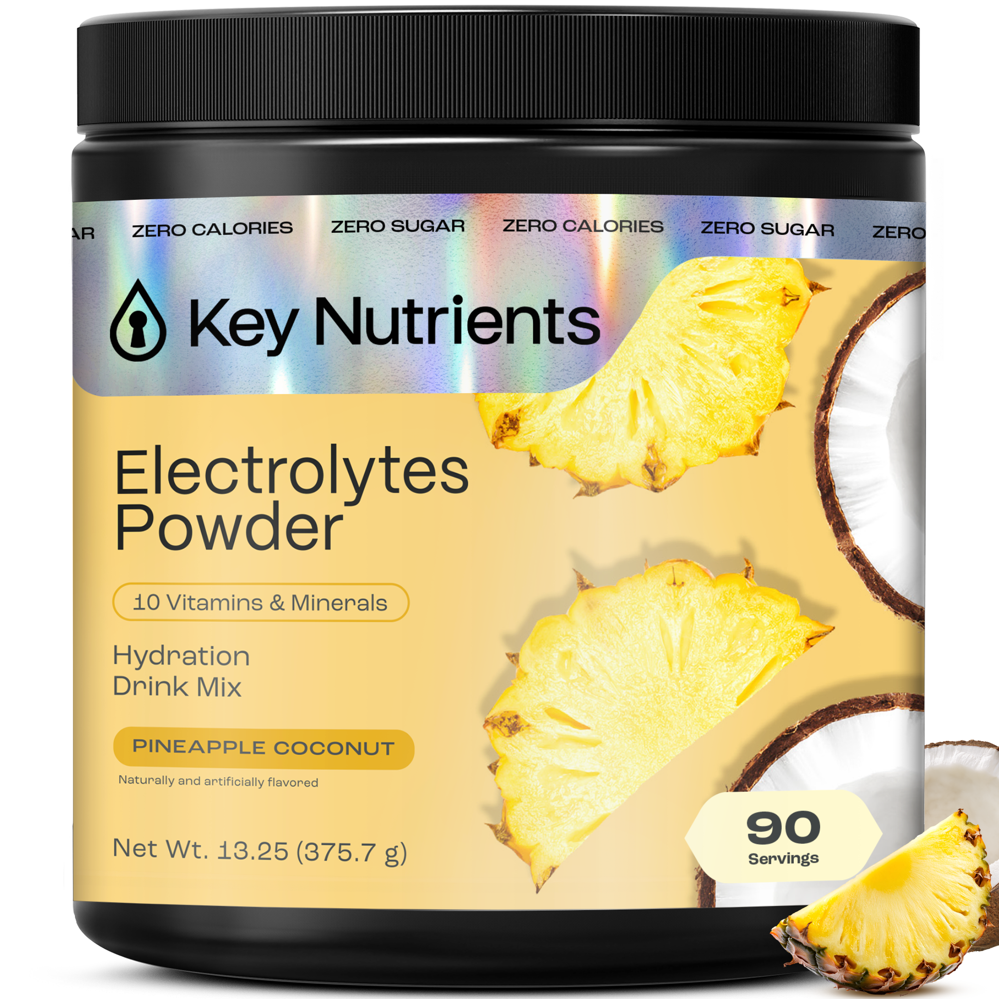 Sugar-Free Electrolyte Recovery Powder for Hydration in pineapple coconut flavor by Key Nutrients.