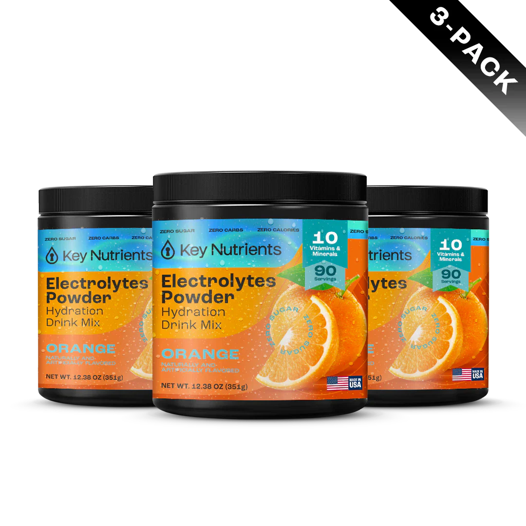 Sugar-Free Electrolyte Recovery Powder for Hydration in a 3-pack of orange flavor.