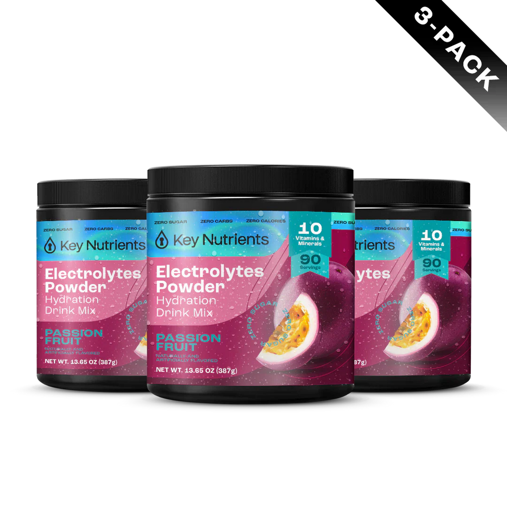 Sugar-Free Electrolyte Recovery Powder for Hydration in a 3-pack with Passion Fruit flavor by Key Nutrients.