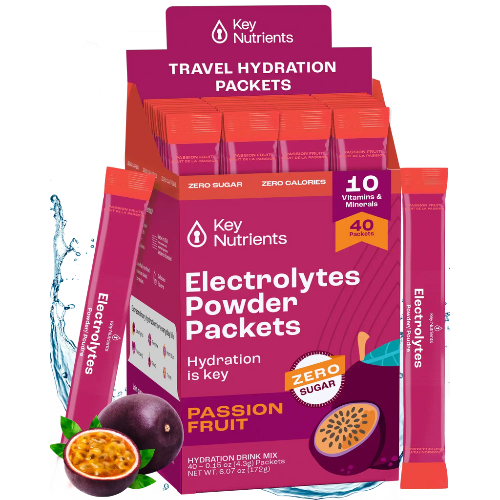 Sugar-Free Electrolyte Recovery Powder for Hydration - Key Nutrients Passion Fruit Electrolytes Powder Packets