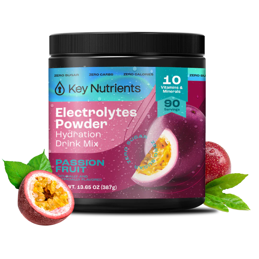 Sugar-Free Electrolyte Recovery Powder for Hydration in Passion Fruit flavor, Key Nutrients, 90 servings, electrolyte drink mix.