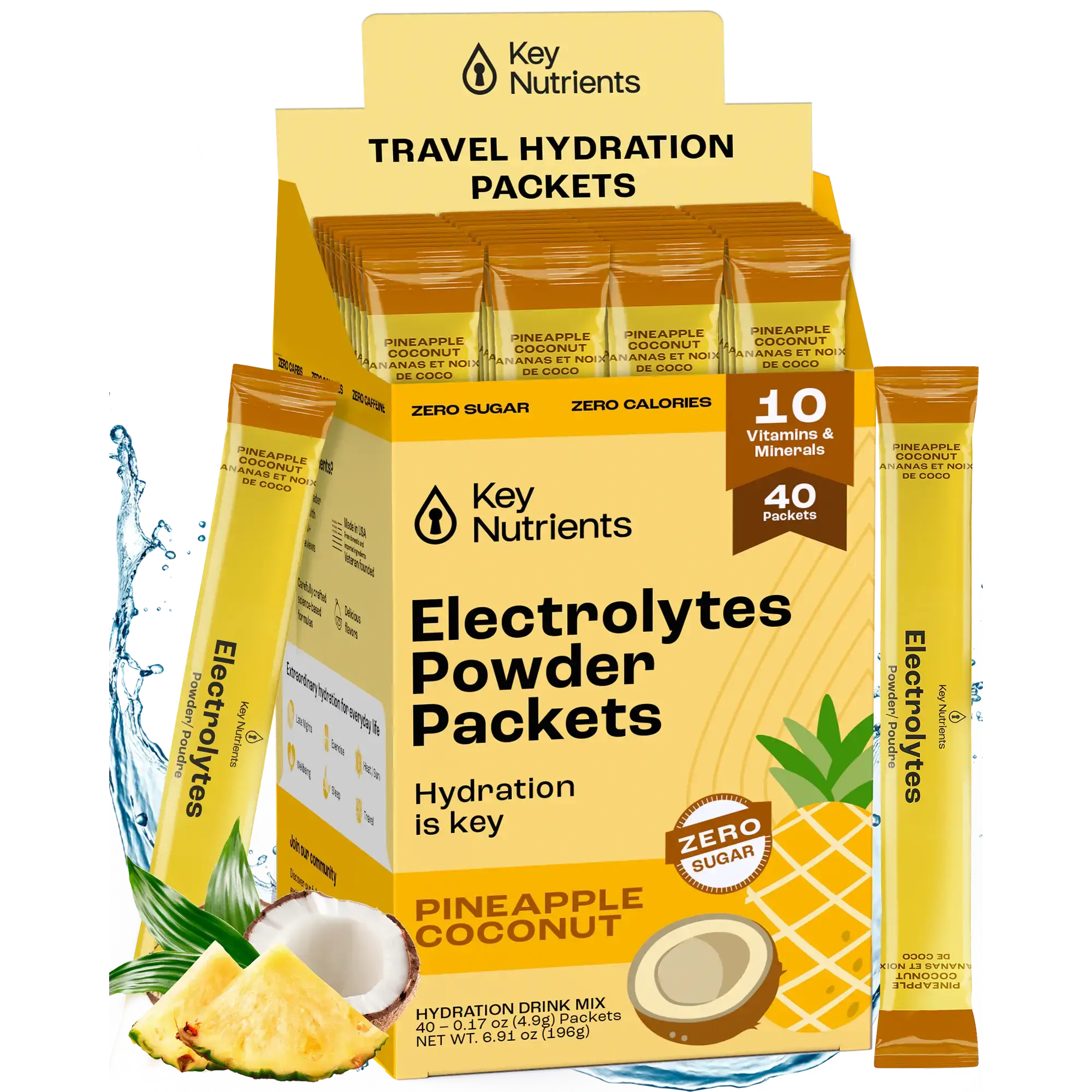 Sugar-Free Electrolyte Recovery Powder for Hydration travel packets by Key Nutrients