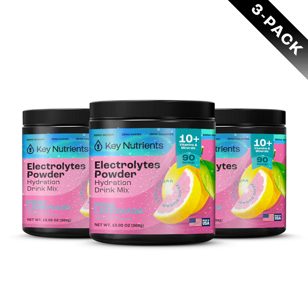 Sugar-Free Electrolyte Recovery Powder for Hydration in a 3-pack, pink lemonade flavor for optimal hydration.