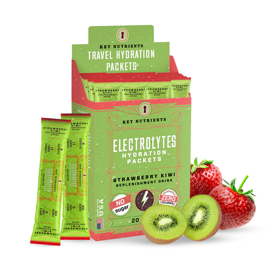 Sugar-Free Electrolyte Recovery Powder for Hydration - Travel Hydration Packets with Strawberry Kiwi flavor.