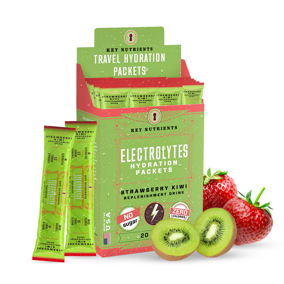 Sugar-Free Electrolyte Recovery Powder for Hydration - Travel Hydration Packets with Strawberry Kiwi flavor.
