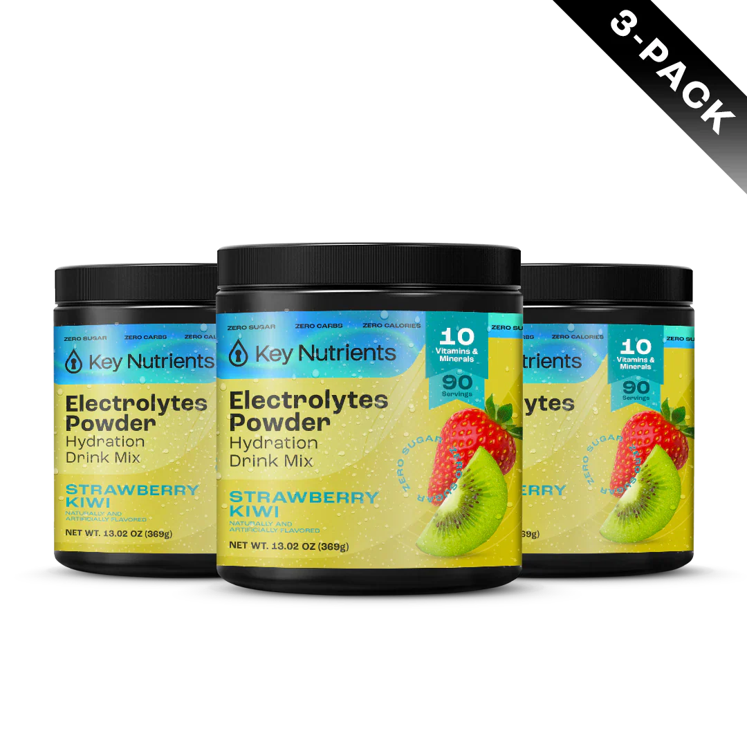 Sugar-Free Electrolyte Recovery Powder for Hydration 3-pack Strawberry Kiwi flavor by Key Nutrients.