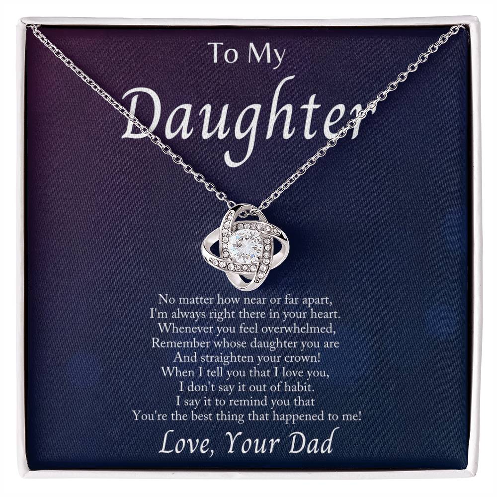 Love Knot Necklace for daughter in gift box with heartfelt message from Dad.