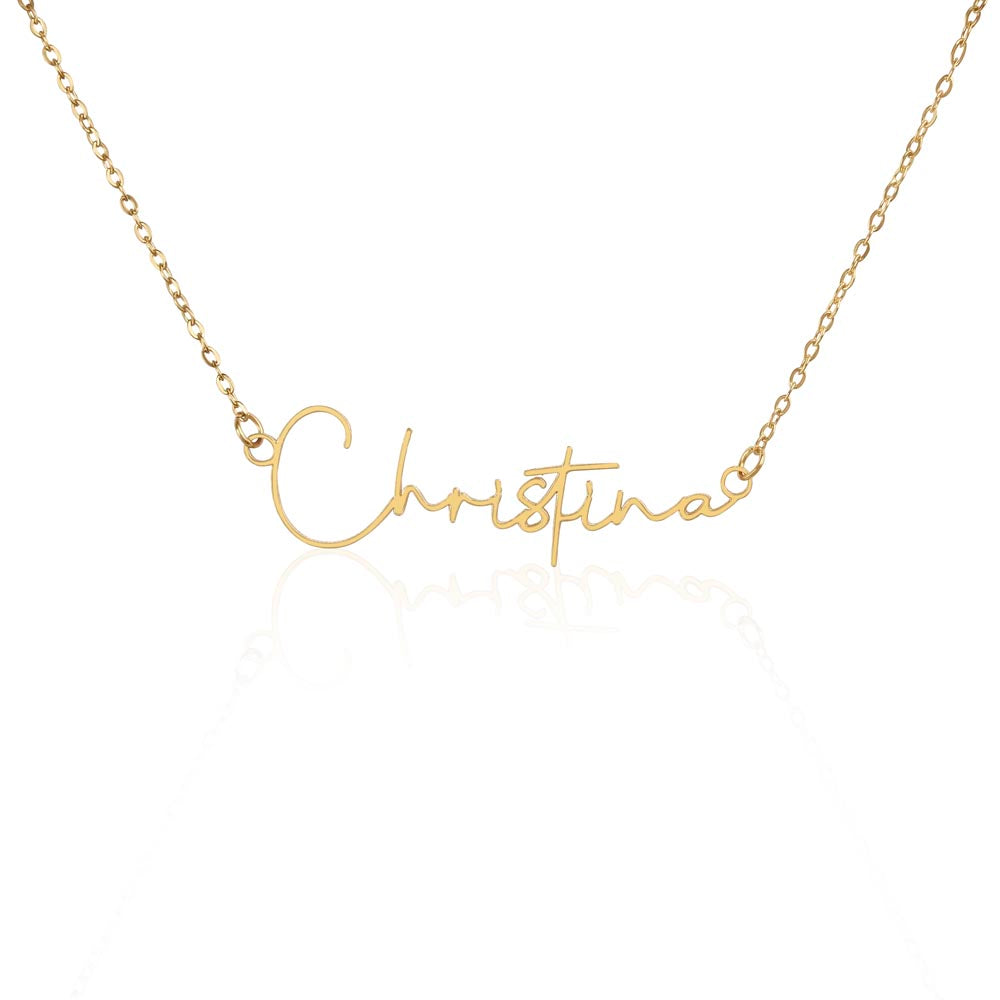 Signature Style Name Necklace | Script Font Pendant | Polished Steel & Gold Finish | Personalized Gift for Her