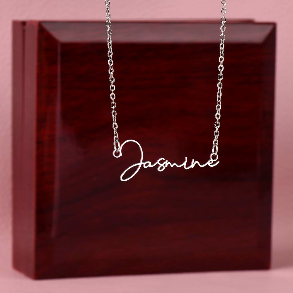 Signature Style Name Necklace | Script Font Pendant | Polished Steel & Gold Finish | Personalized Gift for Her