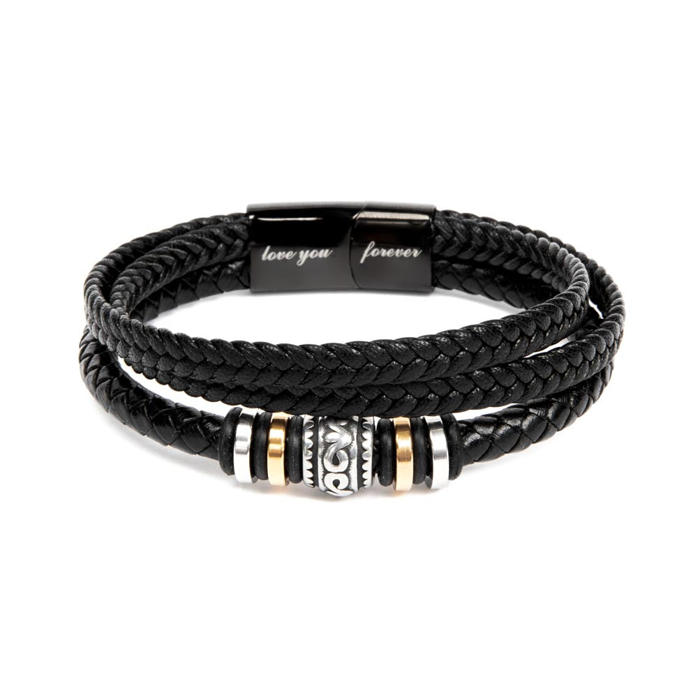 mens love you forever bracelet featuring a braided design and engraved clasp, perfect for special occasions.
