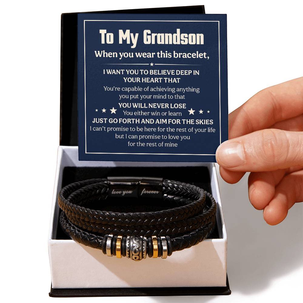 Love You Forever Bracelet for Grandson with engraved message in gift box.
