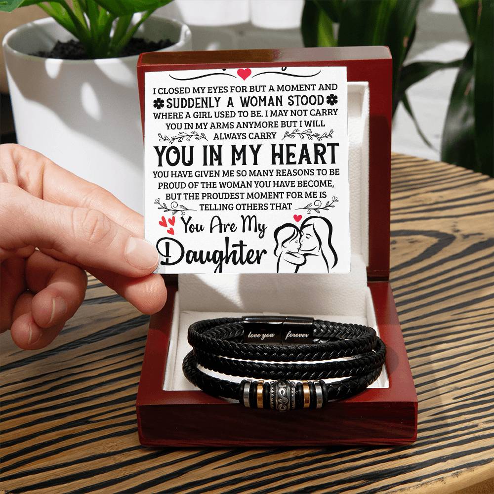 Stepdad love bracelet gift presented in a box with heartfelt message card, ideal for expressing love.