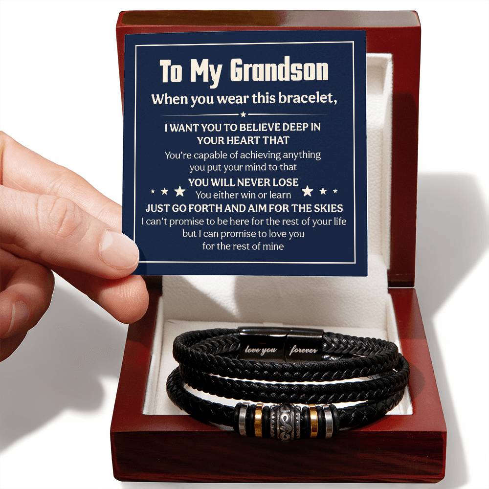 To My Grandson bracelet with heartfelt message in gift box, love you forever bracelet for grandson