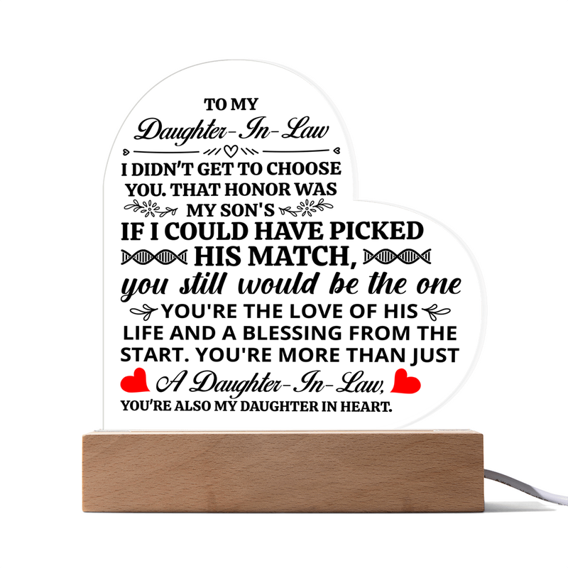 To My Daughter-in-Law Honor – Acrylic Heart Plaque