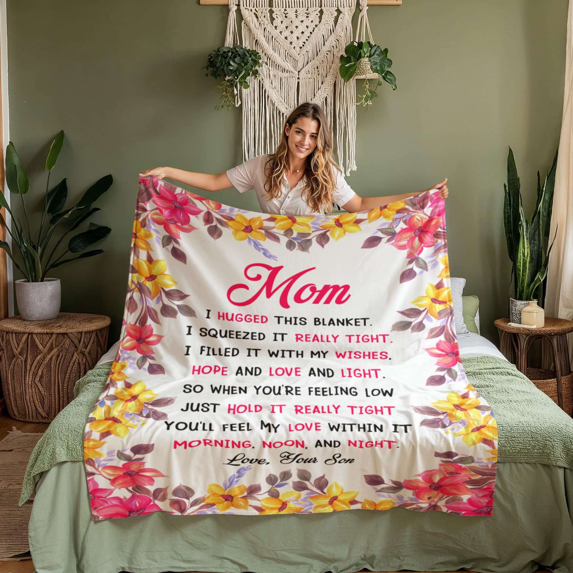 Coral Fleece Blanket Gift for Mom with Loving Message
