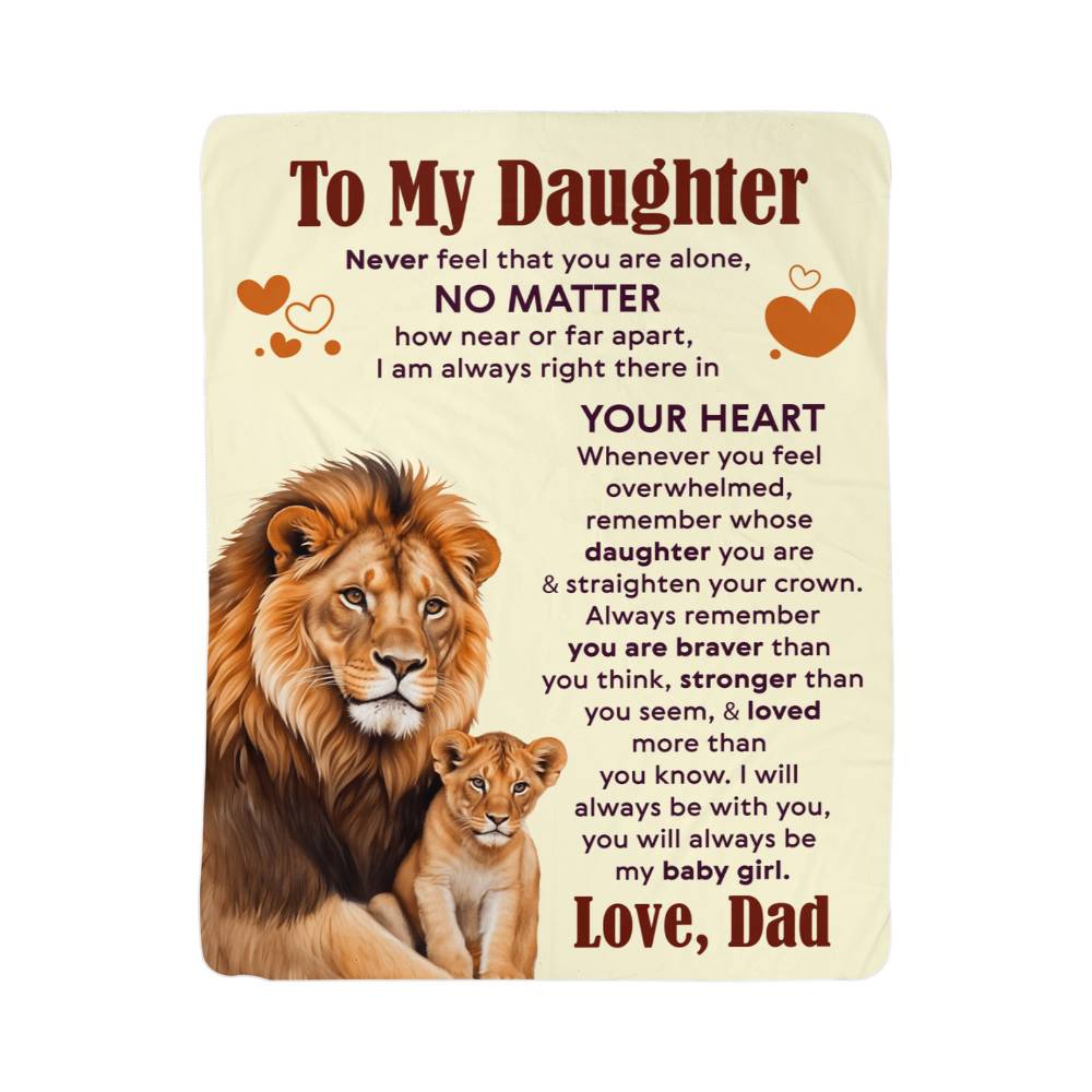 To My Daughter Sherpa Fleece Blanket for daughter featuring a lion and cub with heartfelt message.