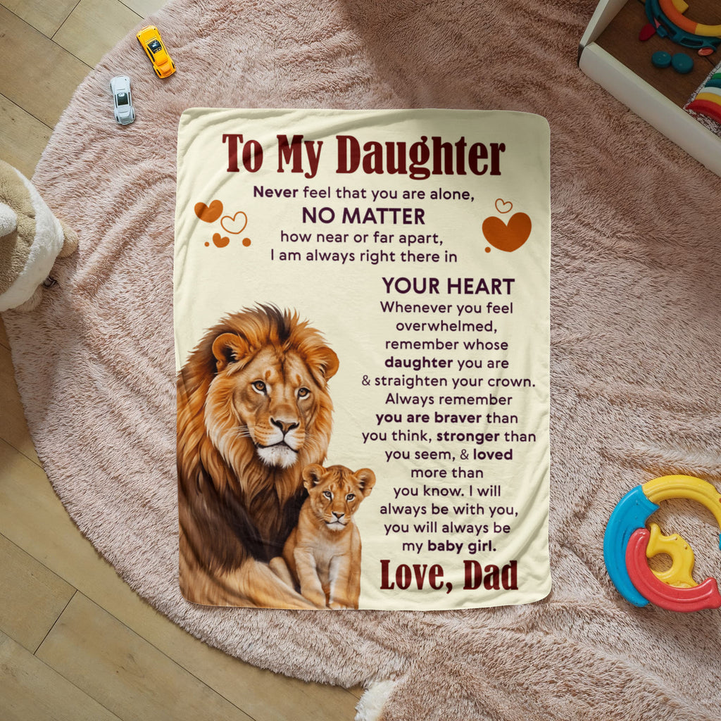 To My Daughter Sherpa Fleece Blanket featuring lion artwork, perfect for warmth and comfort, sherpa fleece blanket for daughter.