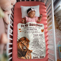 To My Daughter Never Feel Alone sherpa fleece blanket for daughter with lion design and heartfelt message