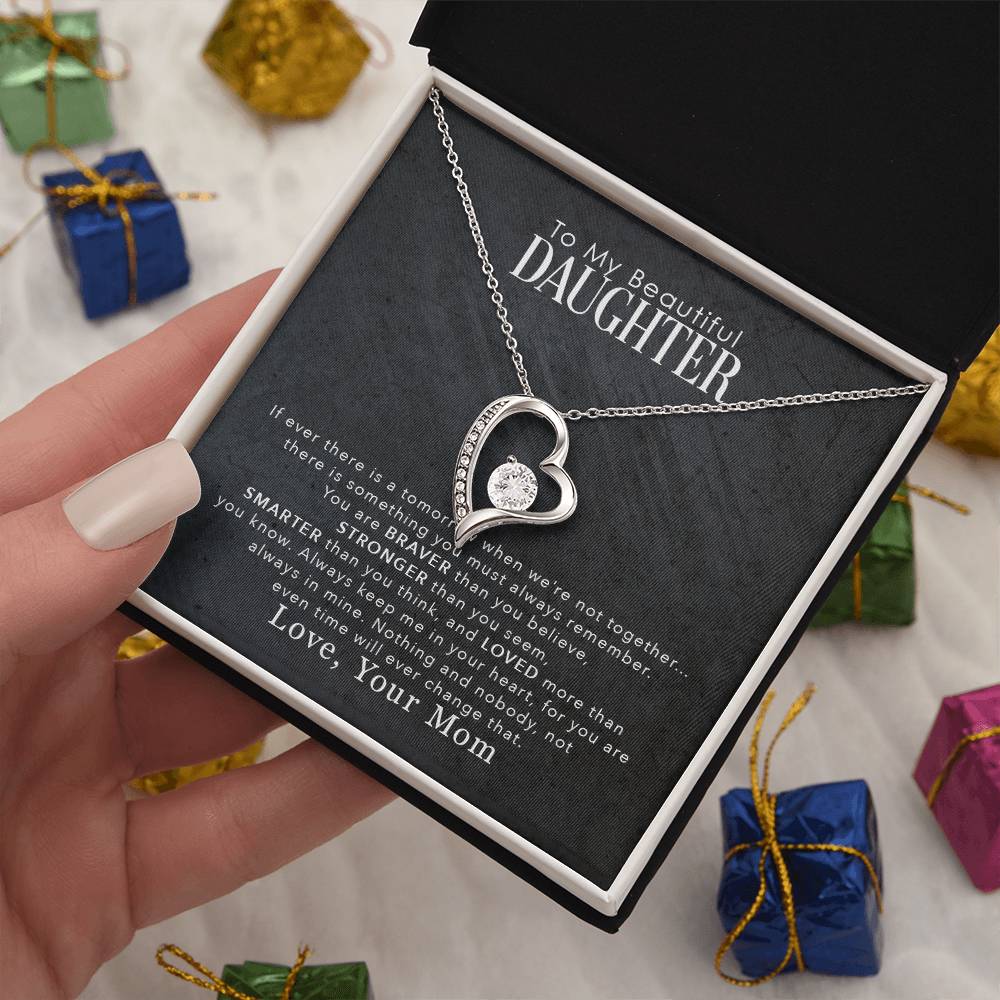 Beautifully presented forever love necklace in gift box for daughter with heartfelt message.