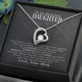 Forever Love Necklace displayed in a gift box with heartfelt message for daughter.