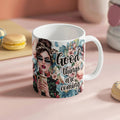 Good Things Are Coming Motivational Ceramic Coffee Mug Gift featuring a stylish design and floral decorations.