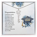 Personalized Graduation 2026 Name Necklace Gift for Her Him displayed in a gift box with graduation theme.