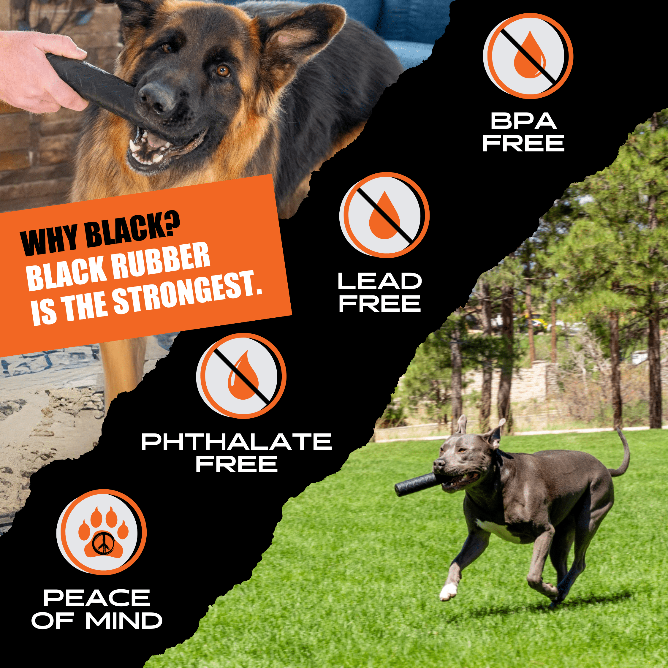 Best Dog Chew Stick for Aggressive Chewers with BPA free, lead free, and phthalate free black rubber.