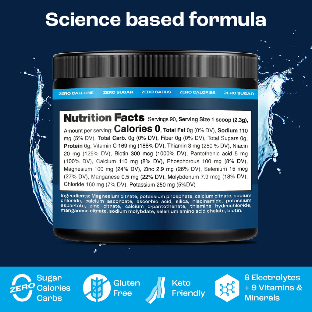 Sugar-Free Electrolyte Recovery Powder for Hydration nutrition facts and science based formula.