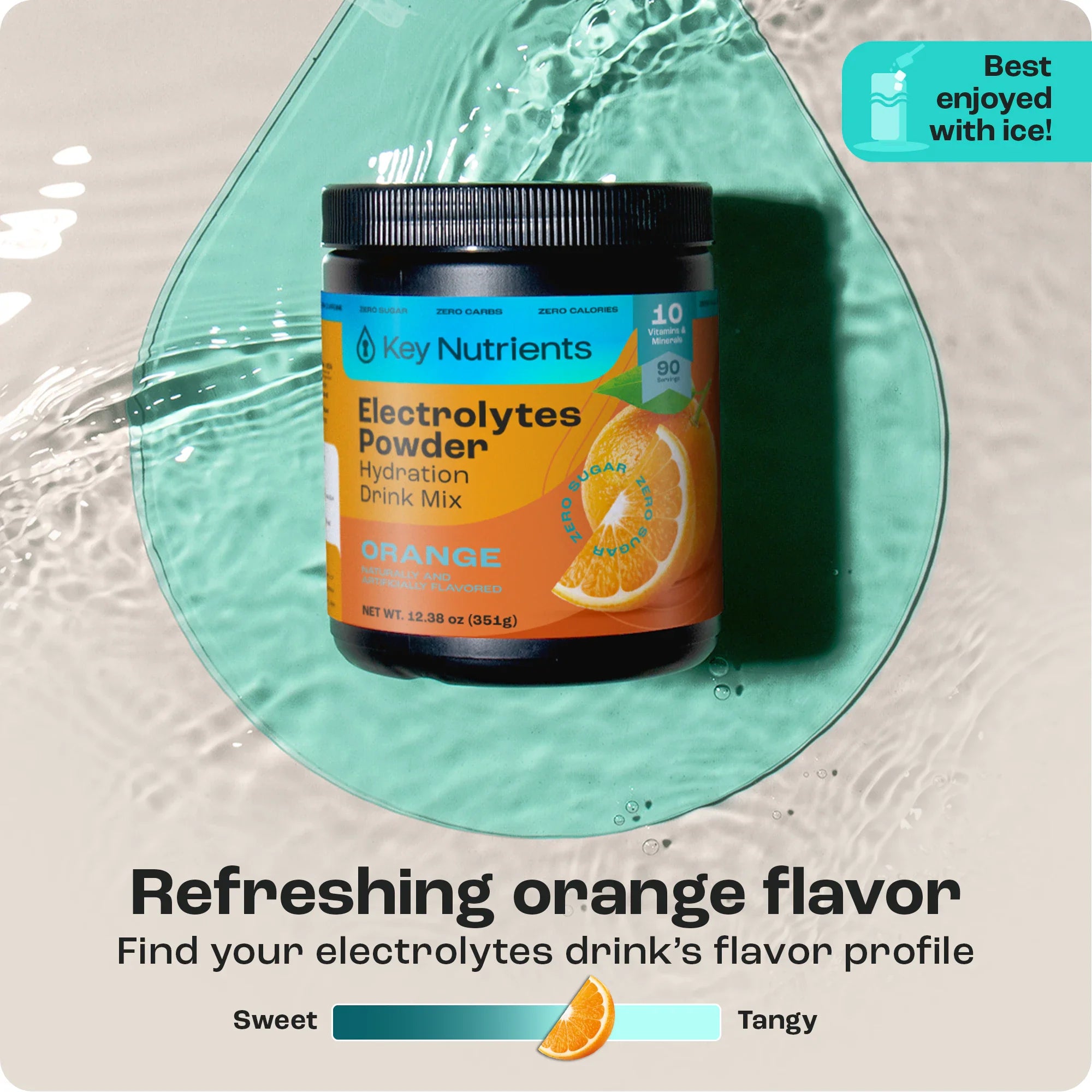 Sugar-Free Electrolyte Recovery Powder for Hydration in orange flavor, refreshing drink mix for hydration.