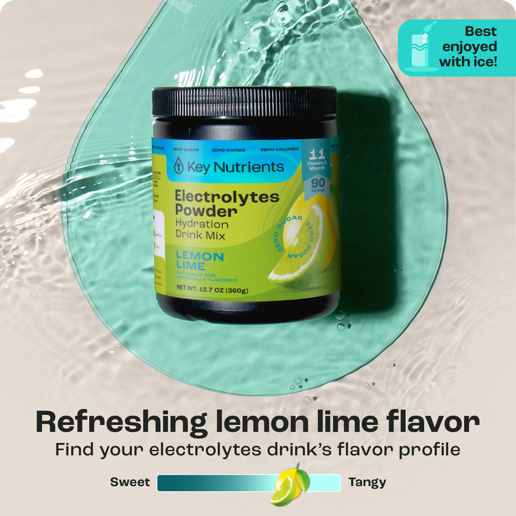 Sugar-Free Electrolyte Recovery Powder for Hydration in lemon lime flavor, perfect for hydration after workouts.