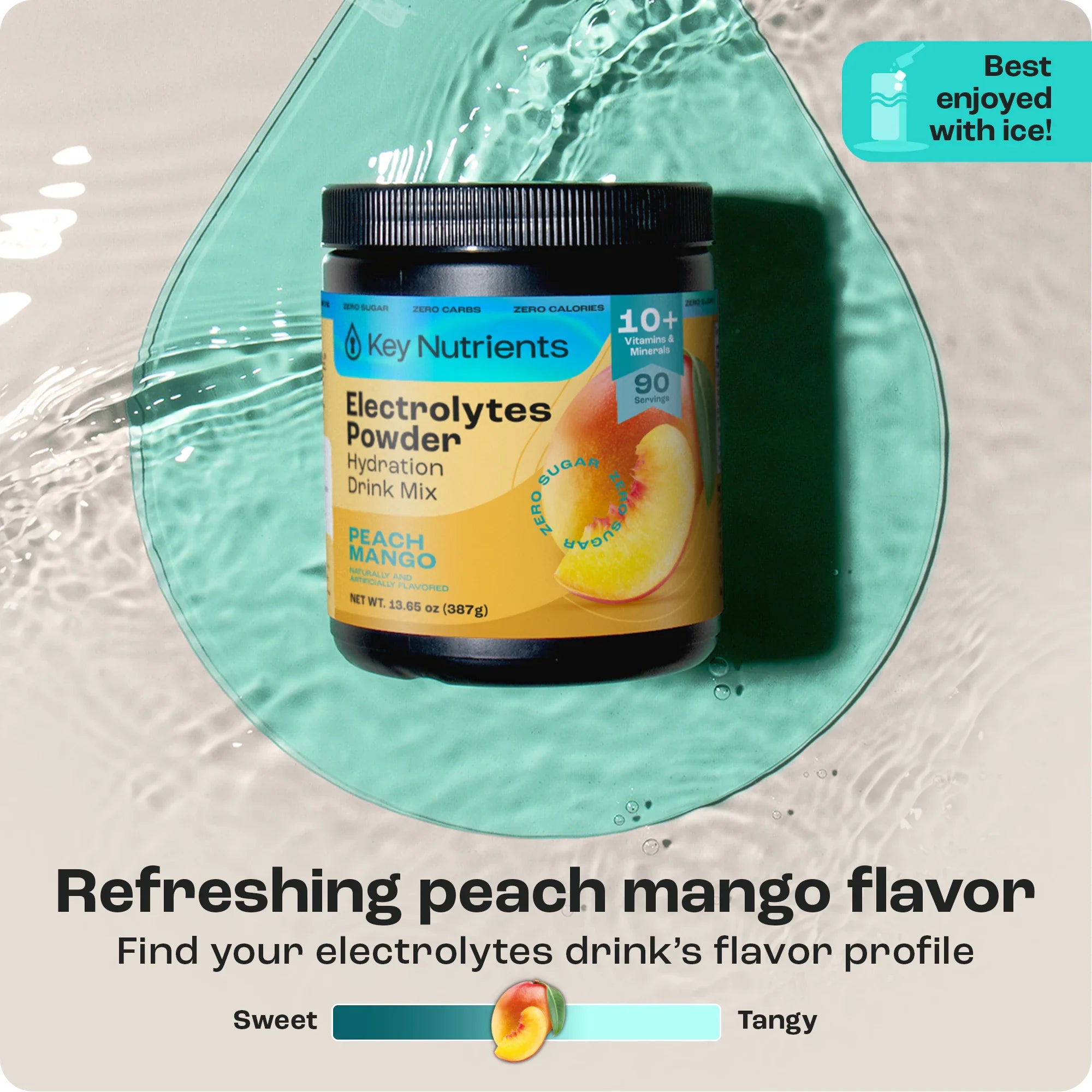 Sugar-Free Electrolyte Recovery Powder for Hydration in refreshing peach mango flavor with hydration drink mix.