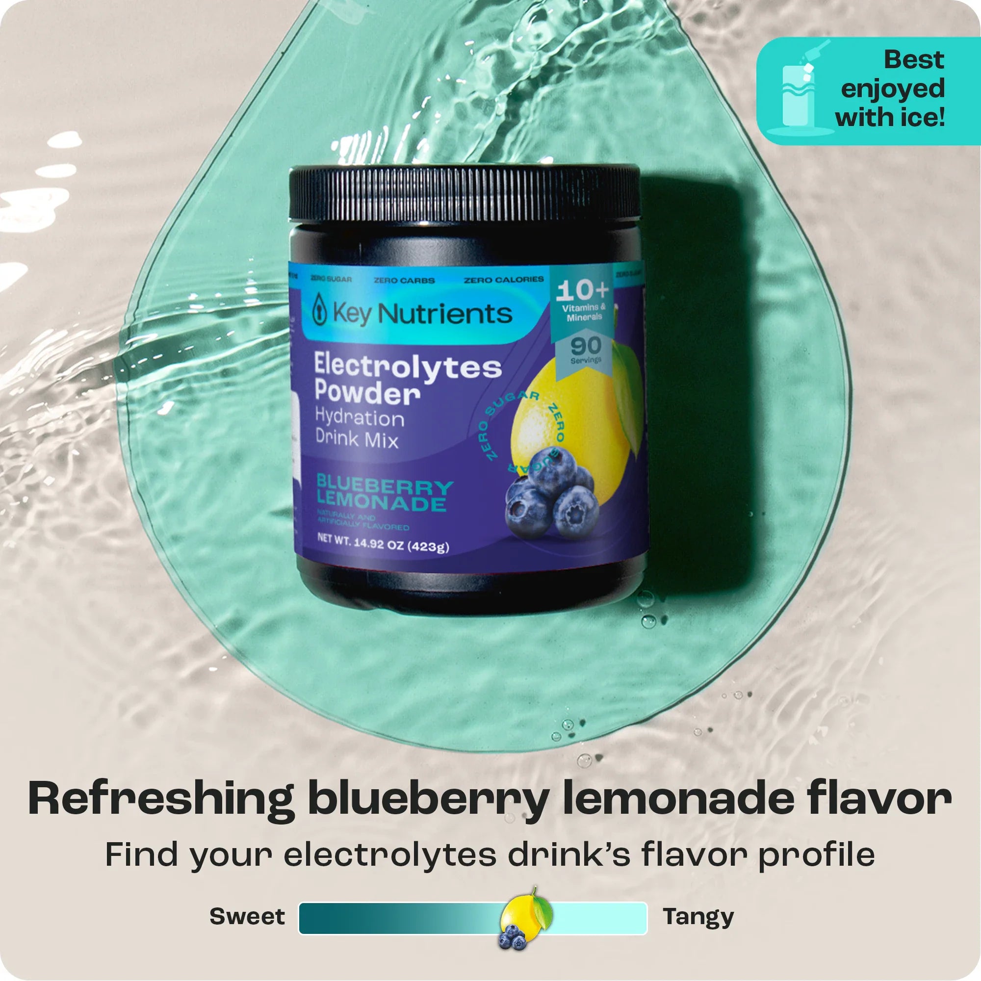 Sugar-Free Electrolyte Recovery Powder for Hydration in blueberry lemonade flavor, perfect for hydration and recovery.