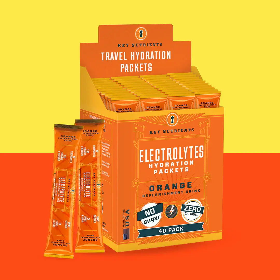 Sugar-Free Electrolyte Recovery Powder for Hydration - Key Nutrients Travel Hydration Packets, Orange flavor