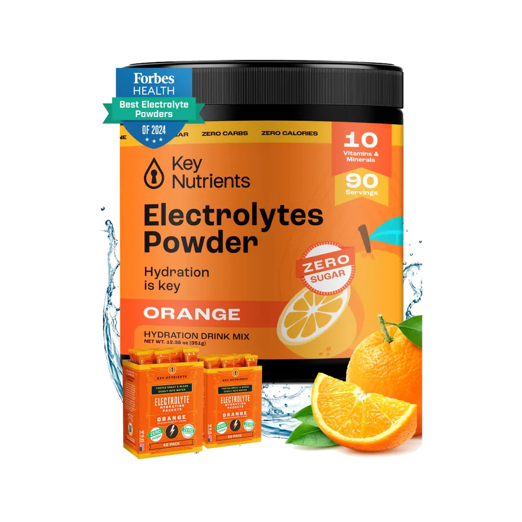 Sugar-Free Electrolyte Recovery Powder for Hydration in orange flavor, 90 servings, hydration drink mix by Key Nutrients.