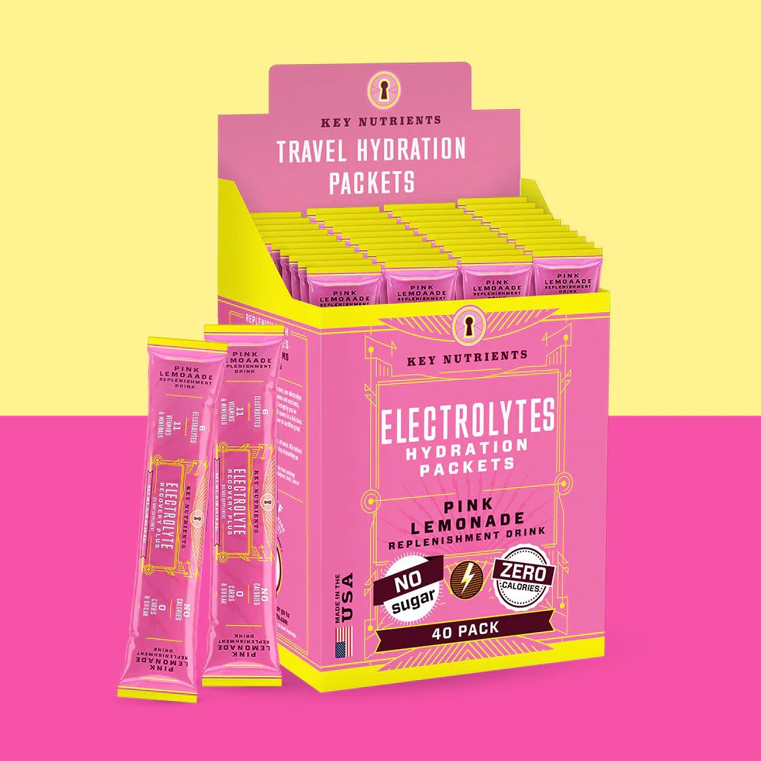 Sugar-Free Electrolyte Recovery Powder for Hydration in convenient travel hydration packets.