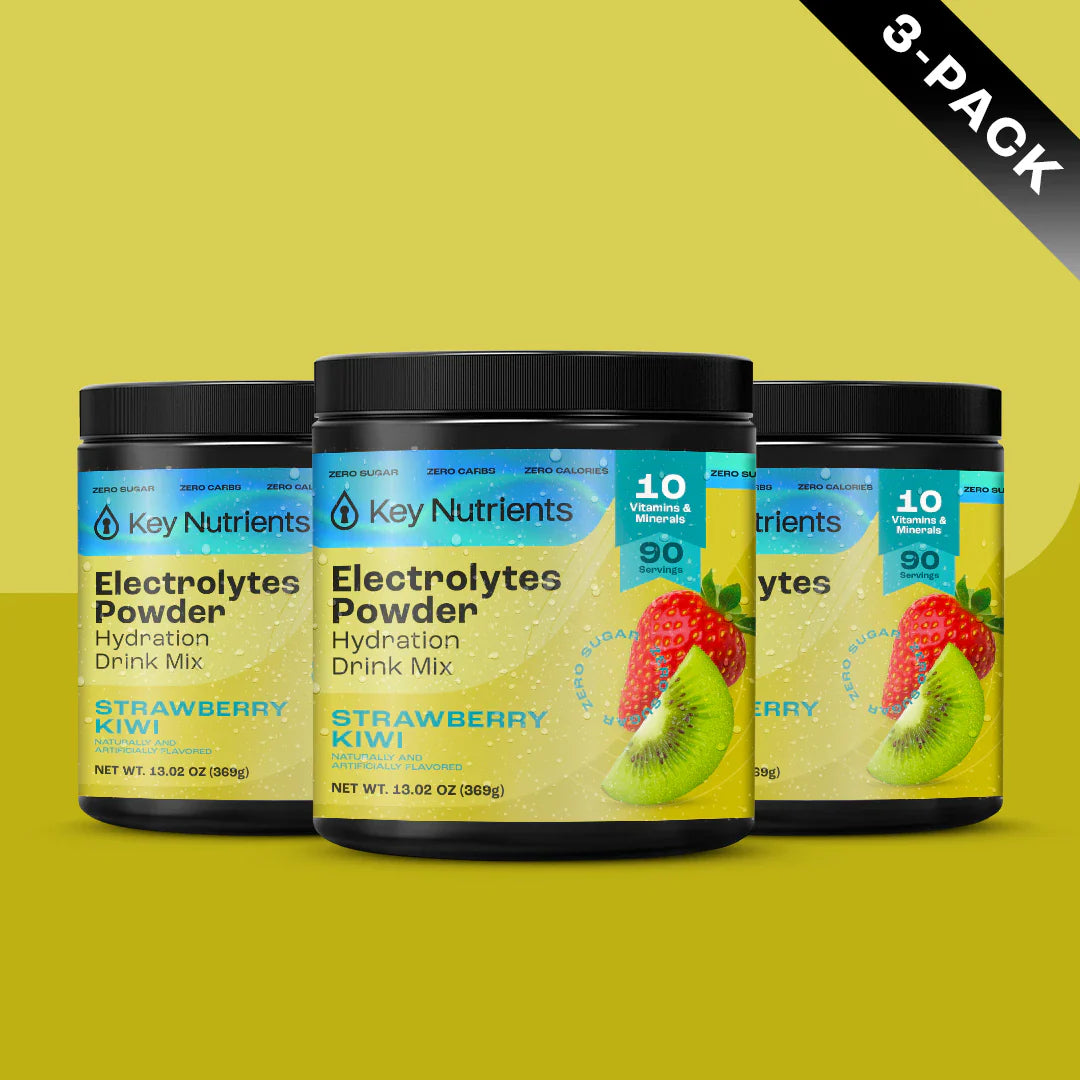 Sugar-Free Electrolyte Recovery Powder for Hydration in Strawberry Kiwi flavor, 3-pack from Key Nutrients.