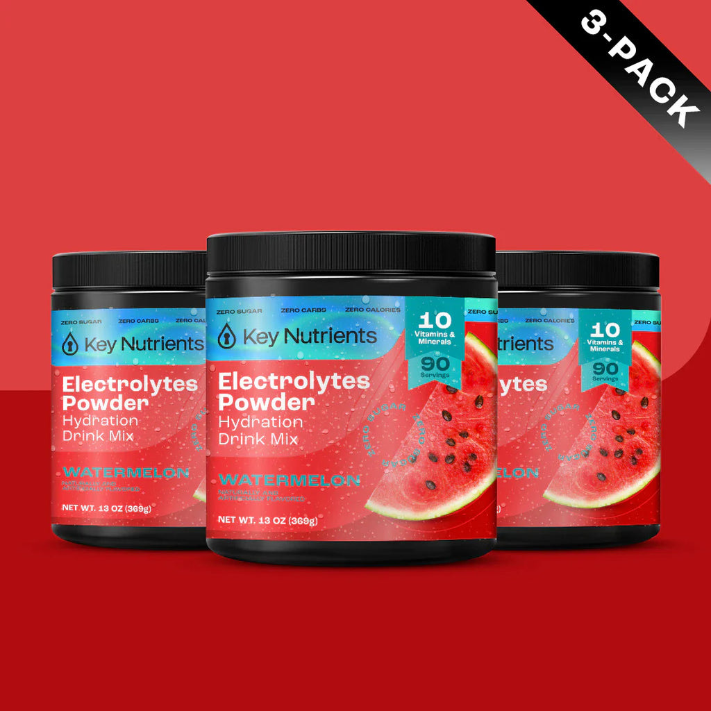 Sugar-Free Electrolyte Recovery Powder for Hydration - Watermelon flavor in 3-pack containers.